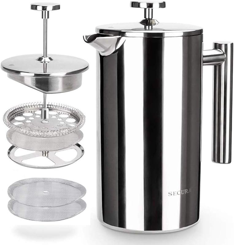 Secura 304‑Grade Stainless Steel Insulated French Press Coffee Maker –