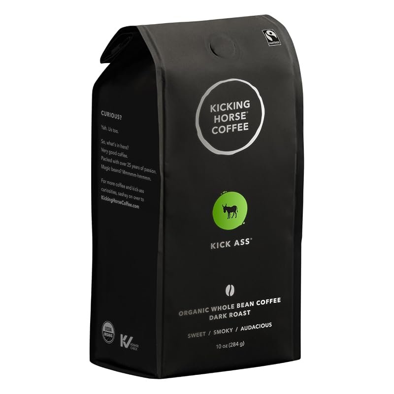 Kicking Horse Kick Ass Dark Roast Whole Bean Coffee – 10 oz Premium Or