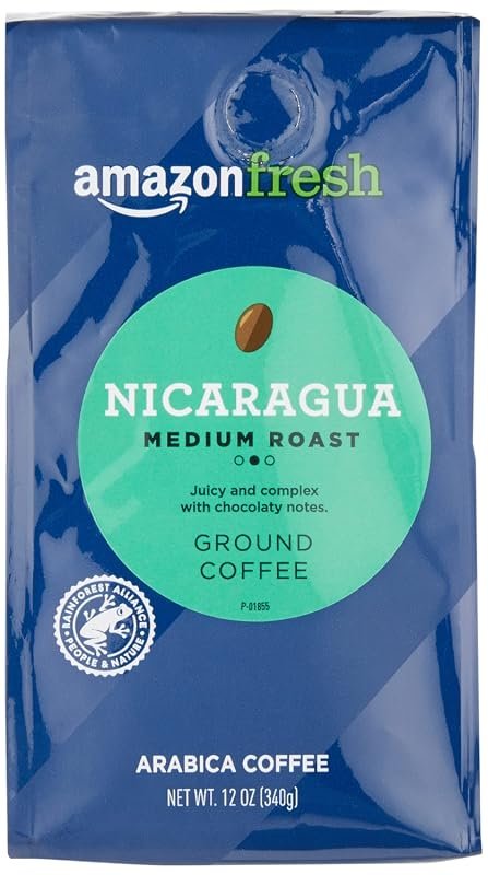 Amazon Fresh Nicaragua Medium Roast Ground Coffee, 12 oz Bag, Smooth B