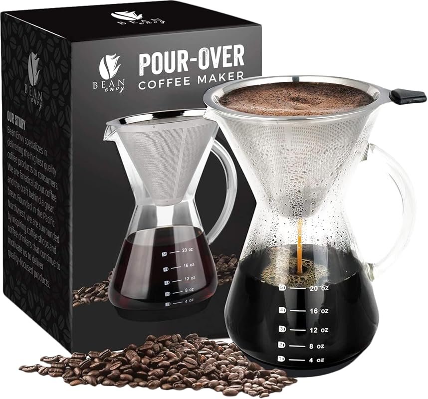 Bean Envy 20‑oz Glass Dripper Pour‑Over Coffee Maker with Durable Stee
