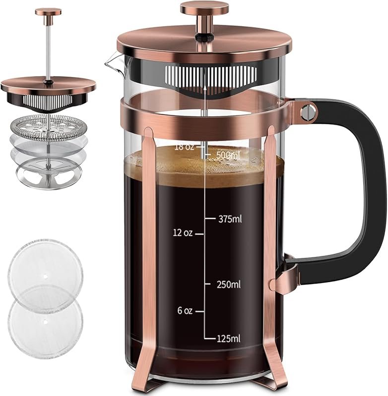 QUQIYSO Borosilicate Glass French Press Coffee Maker – Heat‑Resistant,