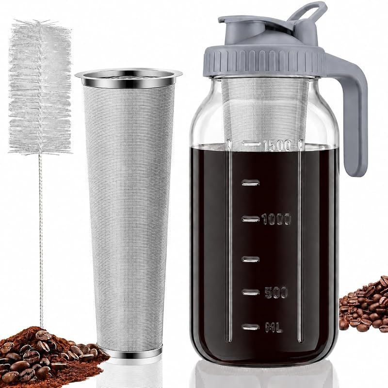 JunVpic Cold Brew Coffee Maker, 64 oz Glass Mason Pitcher with Leak‑Pr