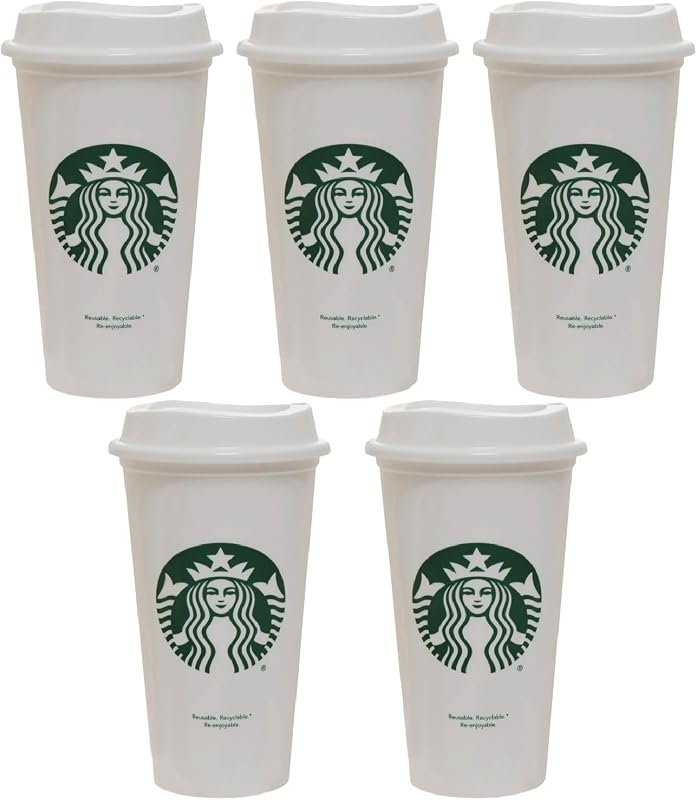 Starbucks 5‑Piece Reusable Hot Cup Set, 16 oz Capacity, BPA‑Free Lid,