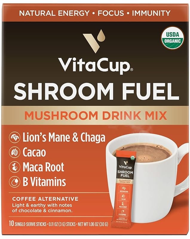 VitaCup Shroom Fuel, Mushroom Instant Coffee Alternative Packets, 10ct