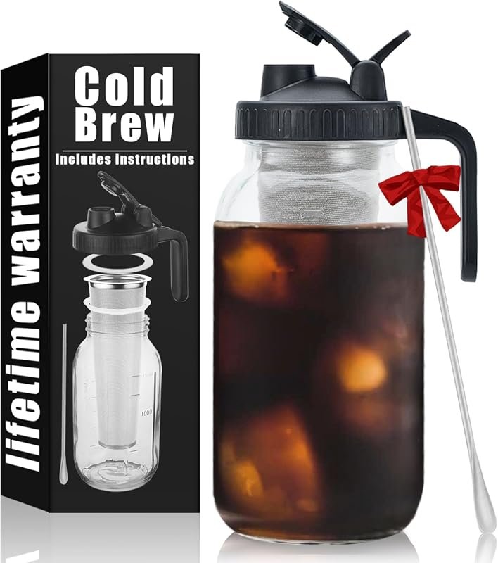64 oz Mason Cold Brew Coffee Maker with Mixing Spoon, Super‑Dense Filt