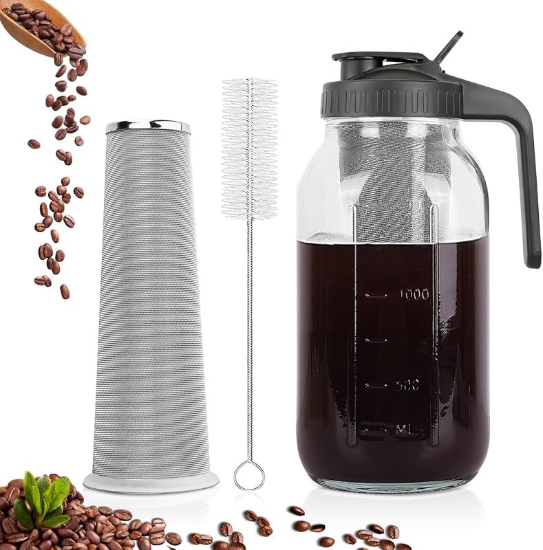 64 oz Mason Jar Cold Brew Coffee Maker with Stainless Steel Filter and