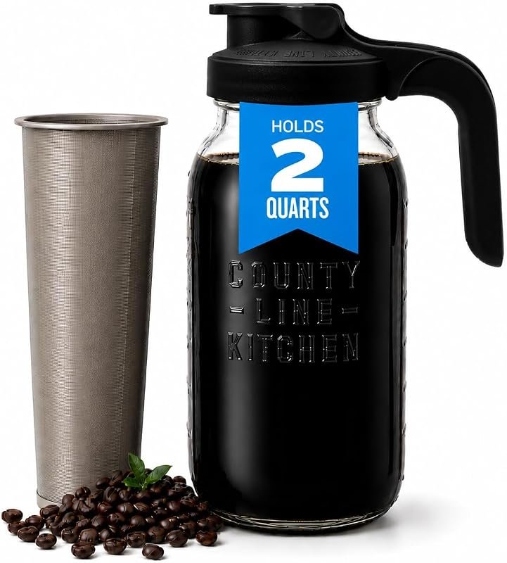 County Line Kitchen 64 oz Cold Brew Coffee Maker in Black with Leak‑Pr