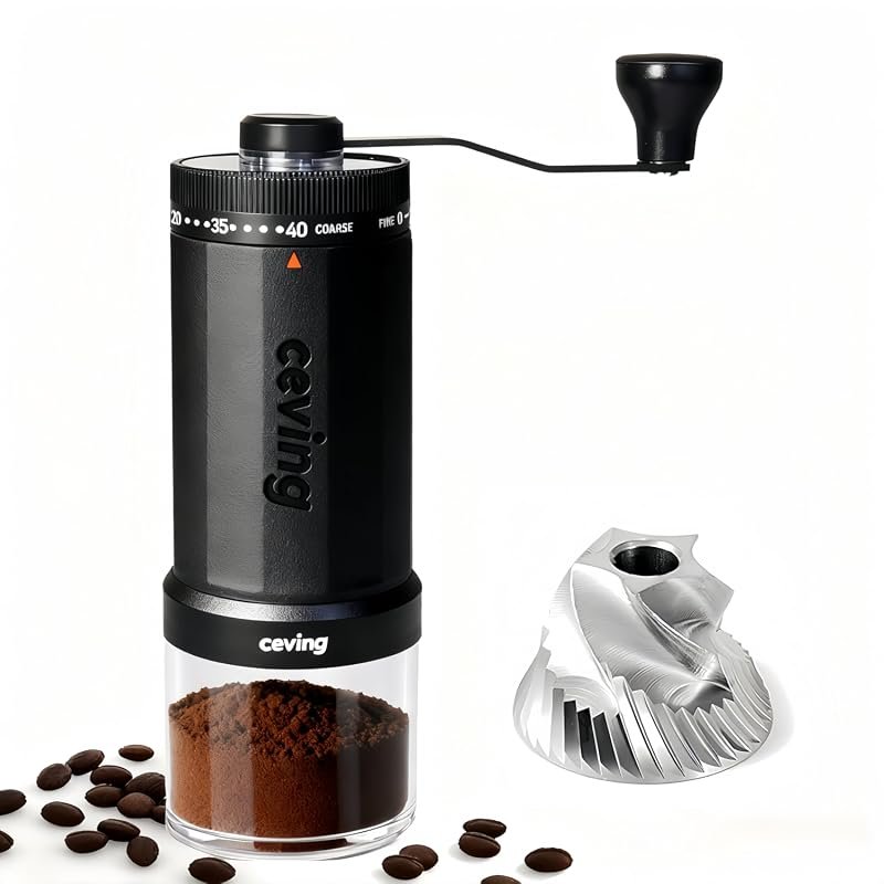 CEVING 60g Large‑Capacity Manual Coffee Grinder, black, portable desig