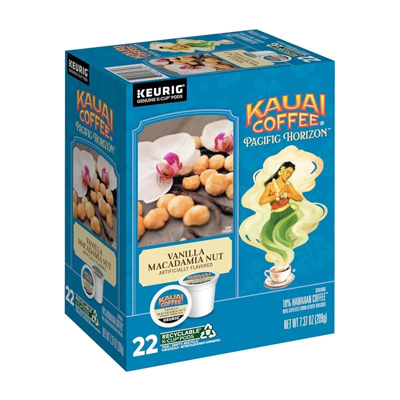 Kauai Coffee Vanilla Macadamia Nut K‑Cup Pods – 22 Single‑Serve Pods f