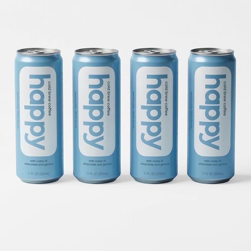Happy Coffee Cold Brew, 11 oz Cans (4‑Pack), Ready‑to‑Drink Smooth Ice