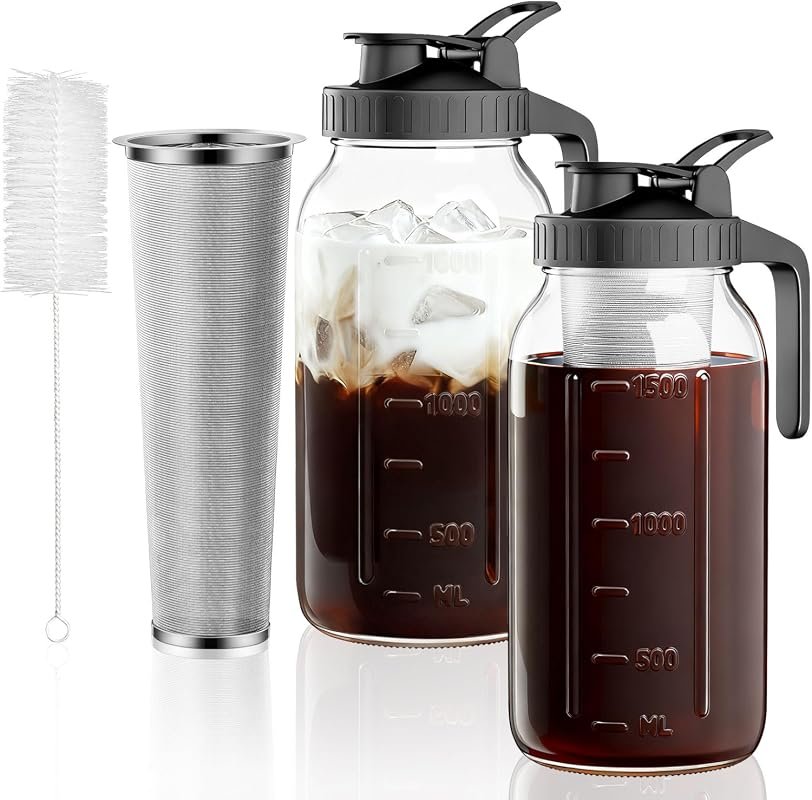 Two‑Pack 64oz Mason Jar Cold Brew Coffee Maker