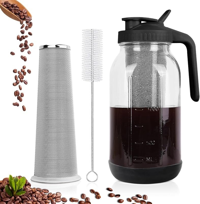 64oz Mason Jar Cold Brew Coffee Maker with Stainless Steel Filter