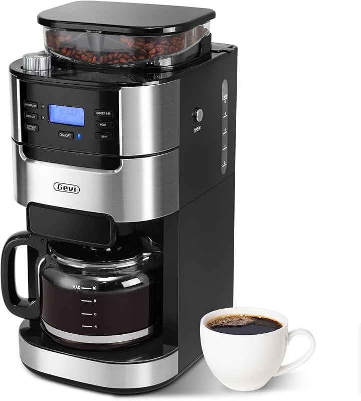 Gevi 10‑Cup Grind‑And‑Brew Drip Coffee Maker with Built‑In Burr Grinde