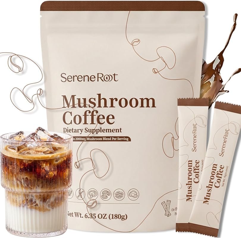 Mushroom coffee powder with no earthy aftertaste, 30 smooth servings f