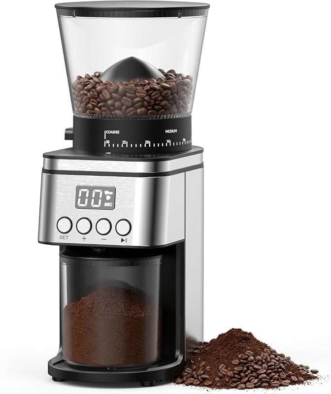Stainless Steel Conical Burr Electric Coffee Grinder – 30 Grind Settin