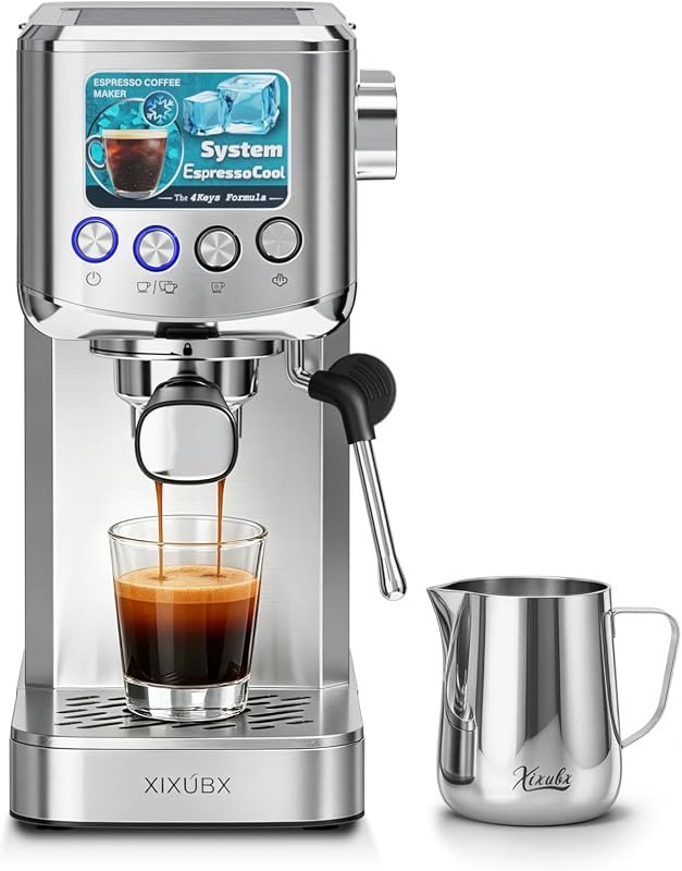 XIXUBX Grey Cold Brew Espresso Machine with Built‑In Milk Frother, Com