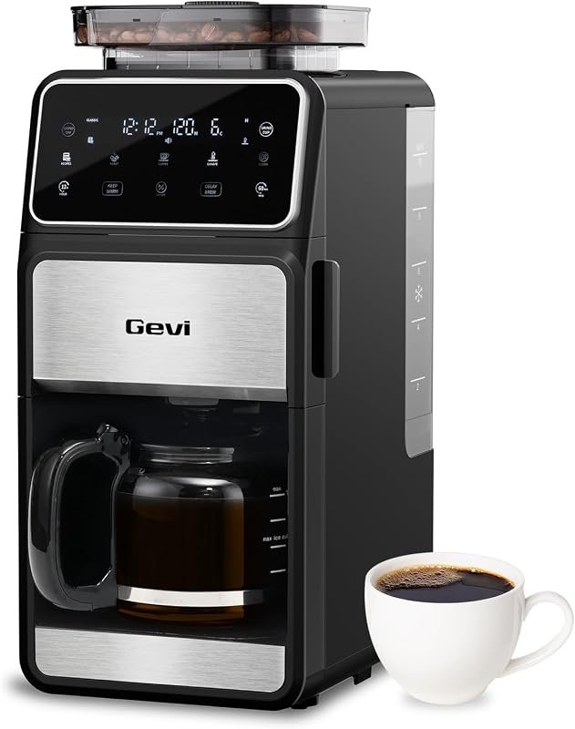 Gevi 10‑Cup Grind & Brew Drip Coffee Maker with Built‑In Burr Grinder,