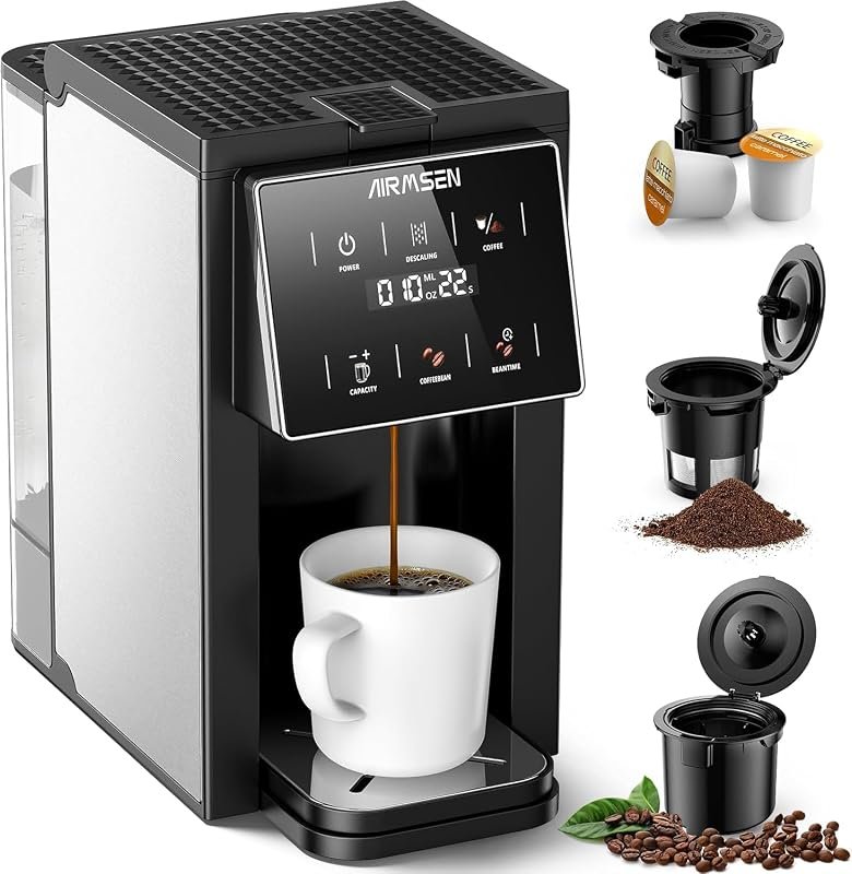 AIRMSEN Single‑Serve Grind & Brew Coffee Maker with Built‑In Grinder,